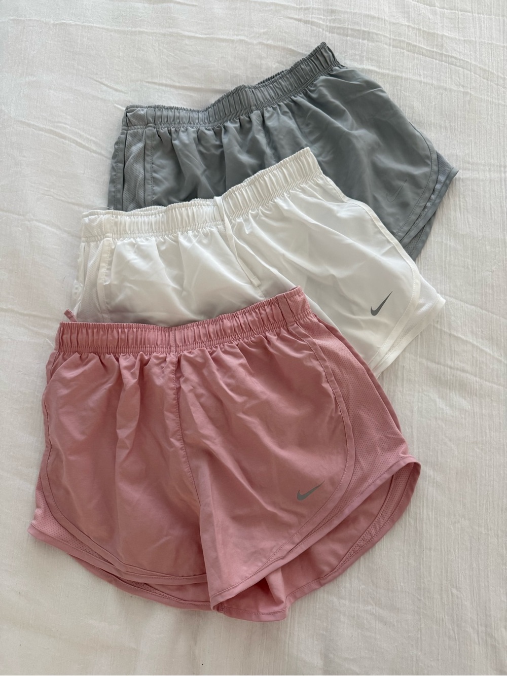 Nike Women's Athletic Shorts Trio - Dusty Pink, White, Gray